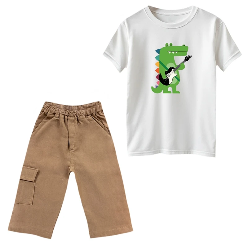 ست تی‌شرت و شلوارک پسرانه مدل دایناسور