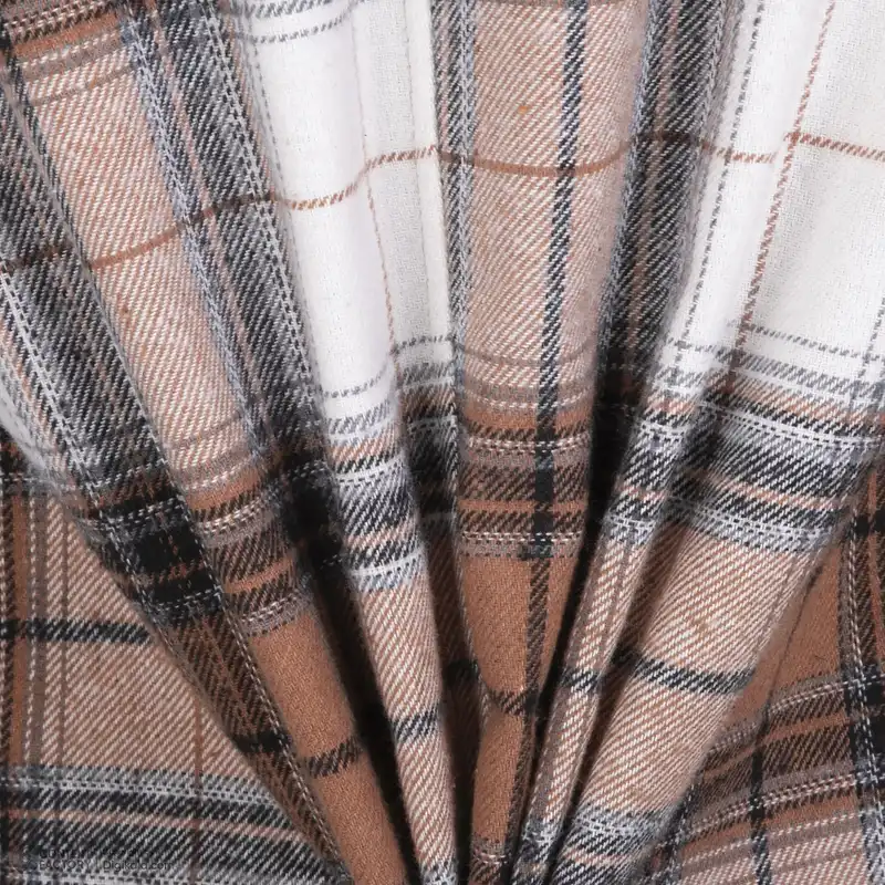 کت زنانه ژیار مدل چهارخانه ی پشمی یقه انگلیسی رنگ کرم شتری