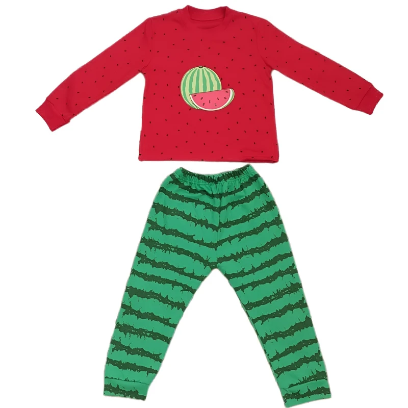 ست تی‌شرت آستین بلند و شلوار راحتی بچگانه مدل هندوانه کد ۰۰۸۳