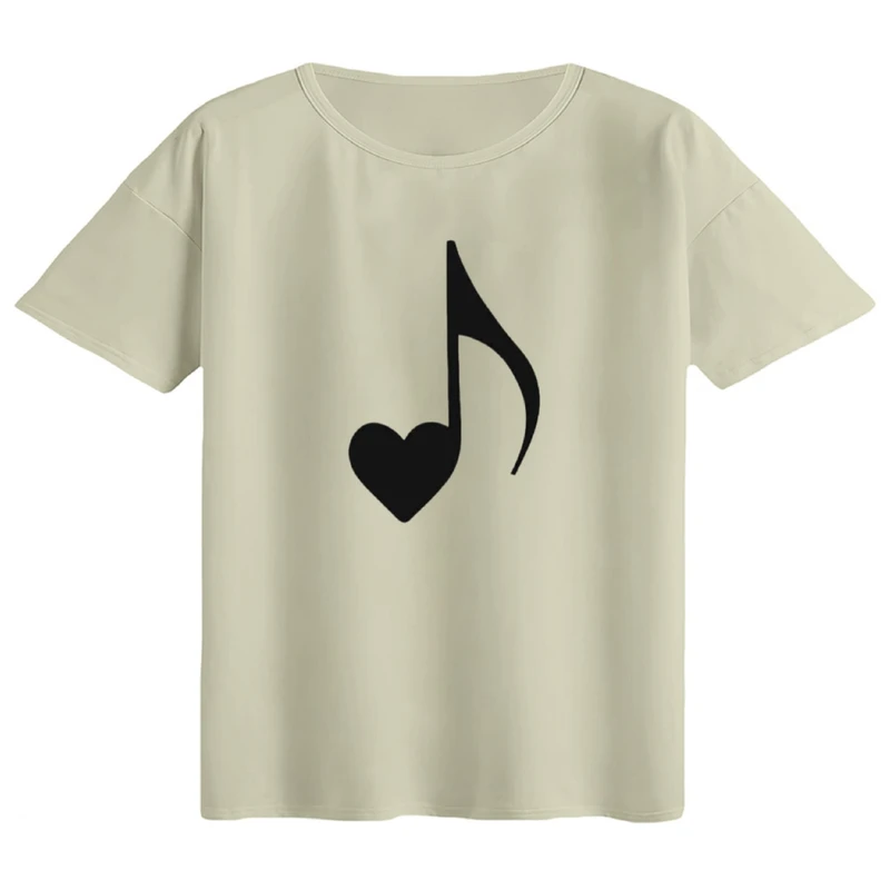 تی‌شرت اورسایز آستین کوتاه زنانه مدل باکسی طرح نت قلبی