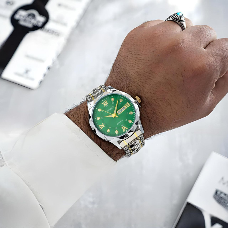 ست ساعت مچی عقربه‌ای زنانه و مردانه مدل کوارتز دو تقویم دی دیت الماسی کد 02