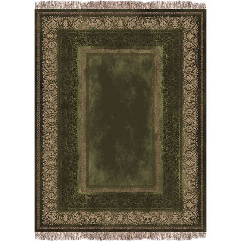 فرش ماشینی 1200 شانه فرش پردیسان دلیجان زمینه سبز حاشیه طلایی کد 1028b