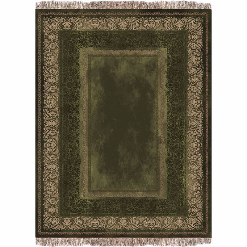 فرش ماشینی 1200 شانه فرش پردیسان دلیجان زمینه سبز حاشیه طلایی کد 1028b