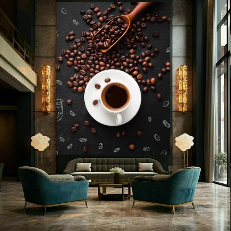 تابلو بوم طرح مخمل فنجان قهوه مدل دانه قهوه کد BK23158