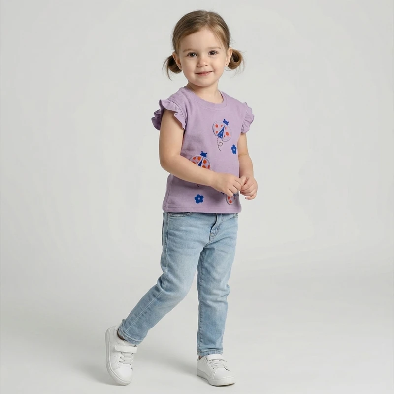 بلوز آستین تا روی شانه یقه گرد دخترانه وان بای وان مدل آروشا