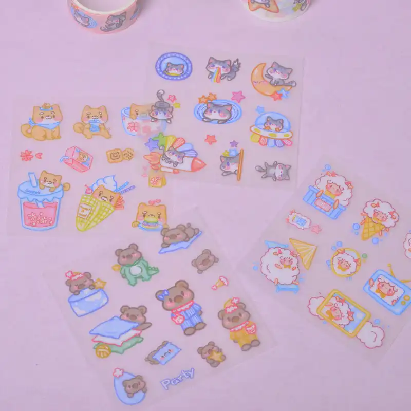 چسب نواری مدل واشی طرح فانتزی گربه به همراه استیکر کد5 مجموعه 8عددی