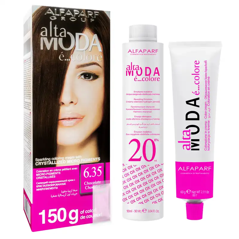 کیت رنگ مو آلتا مودا شماره 6.35 وزن 150 گرم رنگ بلوند ماهگونی تیره