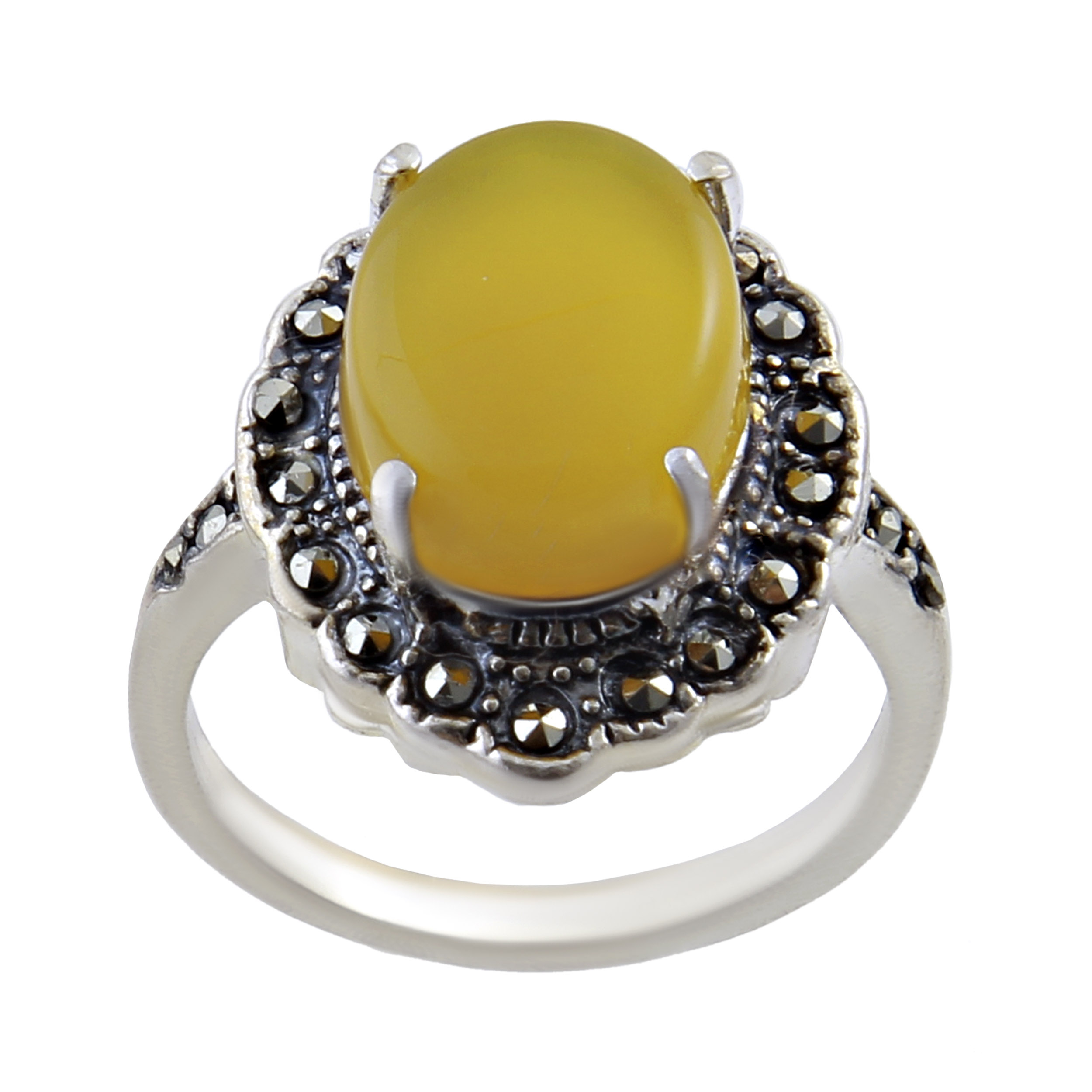 انگشتر نقره زنانه بازرگانی میلادی مدل عقیق شرف الشمس طرح نگین مارکازیت زیباکد AW_267