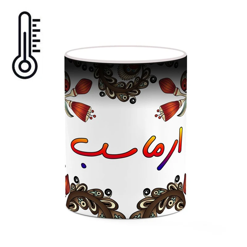 ماگ حرارتی کاکتی مدل اسم ارماسب طرح سنتی گل و بته کد mgh43489