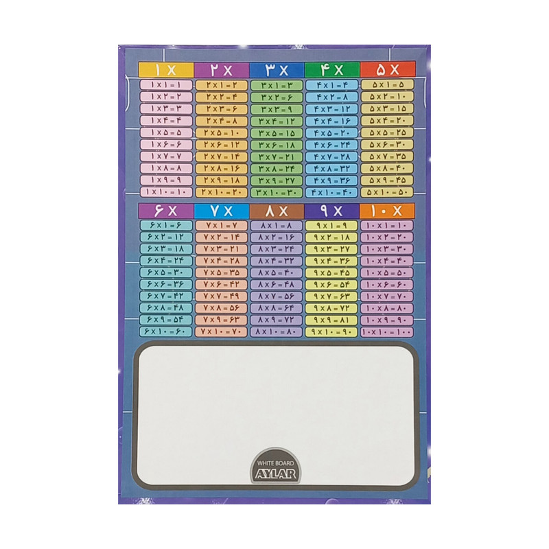 تخته وایت برد آیلار مدل آموزشی جدول ضرب طرح کرومی 2 سایز 30*20 سانتی متر