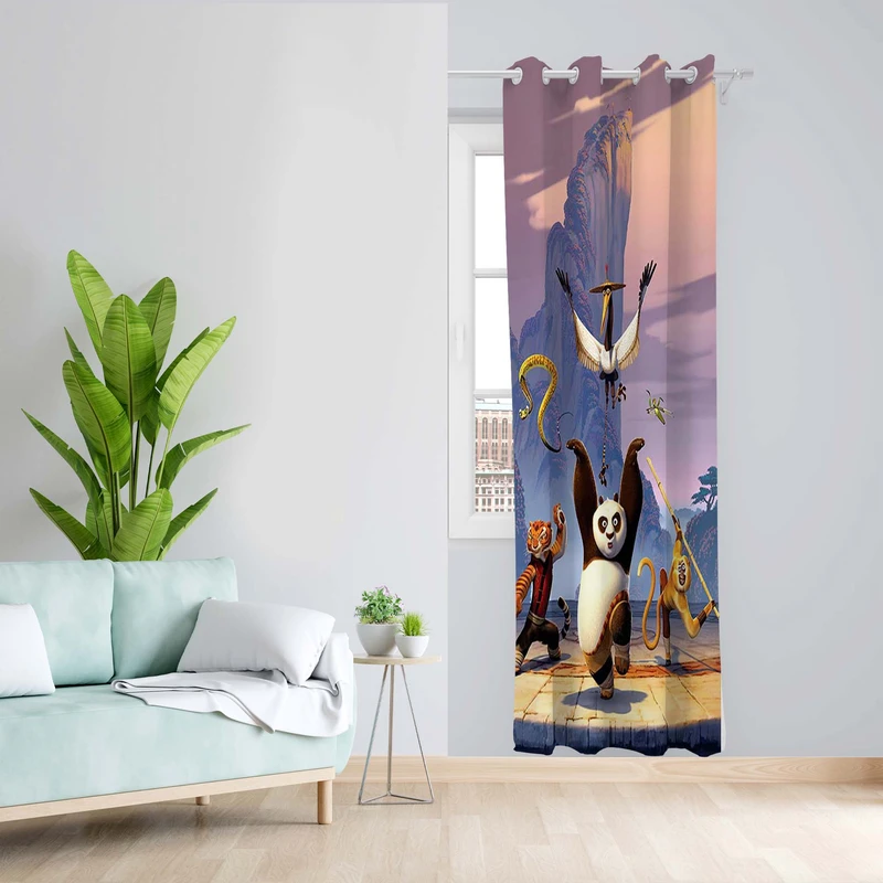 پرده طرح پاندا کنگ فو کار مدل مخمل پانچی کد 5344R z سایز 140x200 سانتی متر