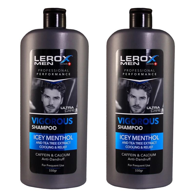 شامپو مو مردانه لروکس مدل ICEY MENTHOL حجم 550 میلی لیتر بسته 2 عددی