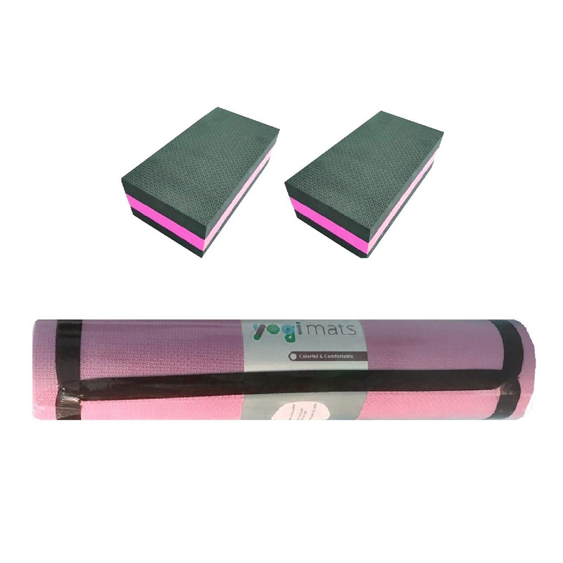 زیرانداز یوگا مدل Yogi mats ضخامت 6 میلی متر به همراه آجر یوگا مجموعه 3 عددی