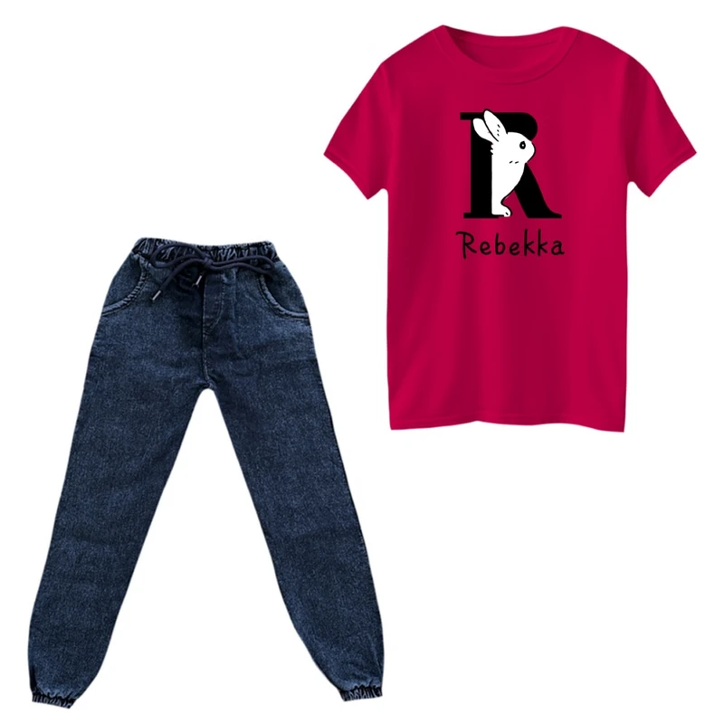 ست تی‌شرت و شلوار دخترانه مدل خرگوش کد ۱۶