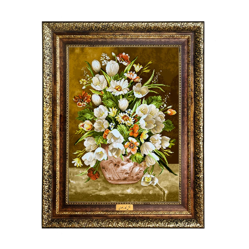 تابلو فرش ماشینی نقش نگار رضوی طرح گل کد 2332H