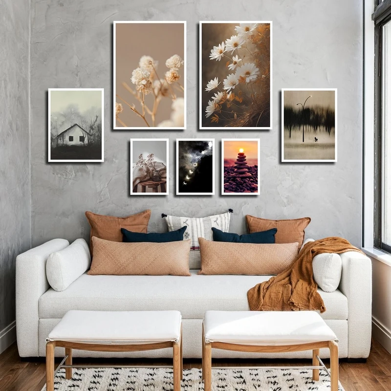 تابلو بکلیت طرح طبیعت و گل مدل W-2396 مجموعه 7 عددی