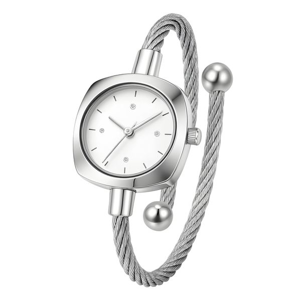 ساعت مچی عقربه‌ای کوارتز زنانه مدل لوکس مینیمال بند النگویی صفحه نگین دار کد ۵