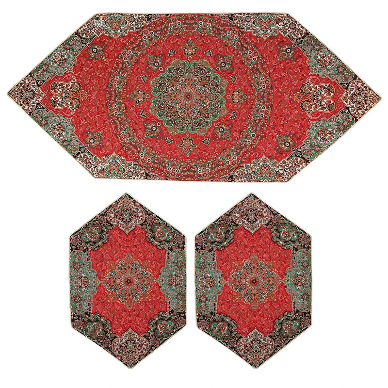 ست 3 تکه رومیزی ترمه دستجردی مدل سپهر کد DR3.3