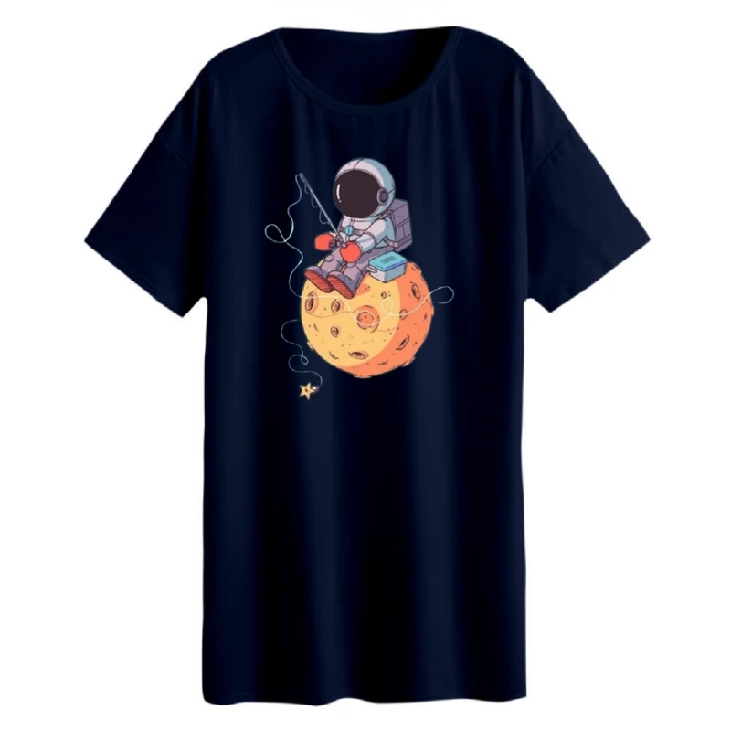 تی شرت لانگ زنانه مدل فضانورد و ماه کد۴