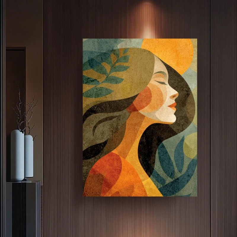 پوستر پارچه ای طرح مخمل نقاشی بانوی غروب مدل پاییزی کد BK24683