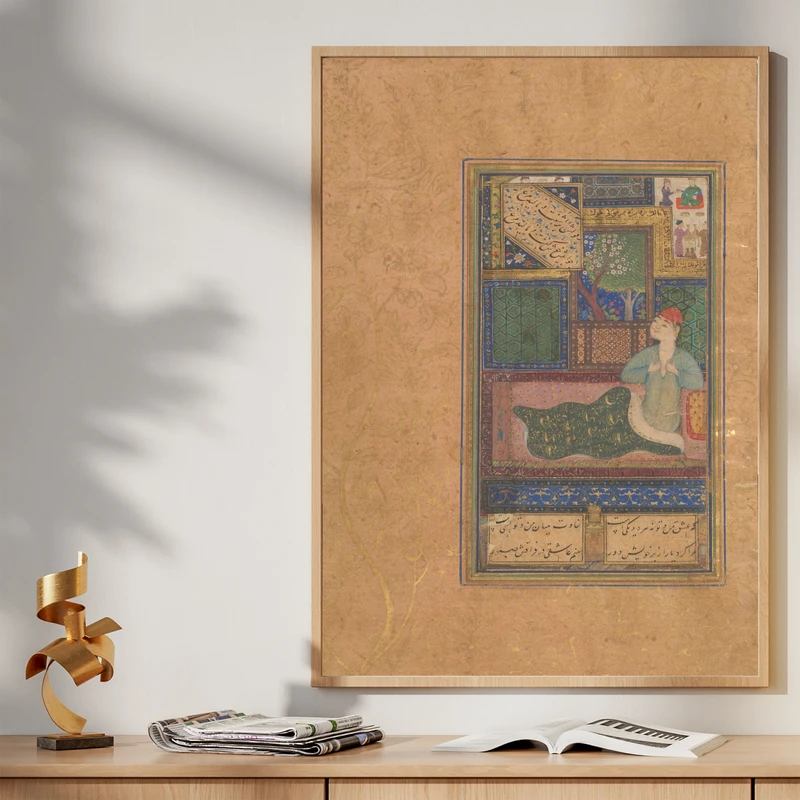 تابلو طرح نگاره عاشقانه مدل G00141 فریم کرم روشن