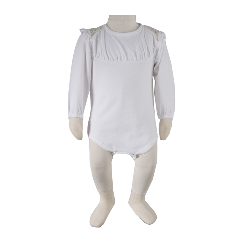 بادی آستین بلند نوزادی آدمک مدل  گیپوردار کد 17829 رنگ سفید -  - 2