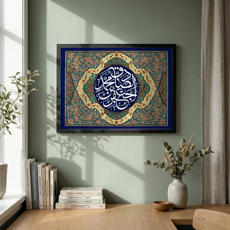 تابلو طرح ولادت امام صادق (ع) مدل G15122 فریم مشکی