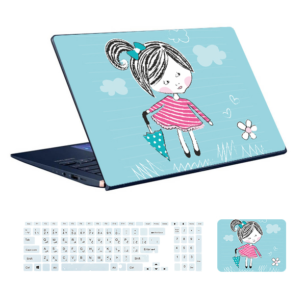 استیکر لپ تاپ توییجین و موییجین طرح Girl کد 40 به همراه برچسب حروف فارسی کیبورد مناسب برای لپ تاپ 15.6 اینچ