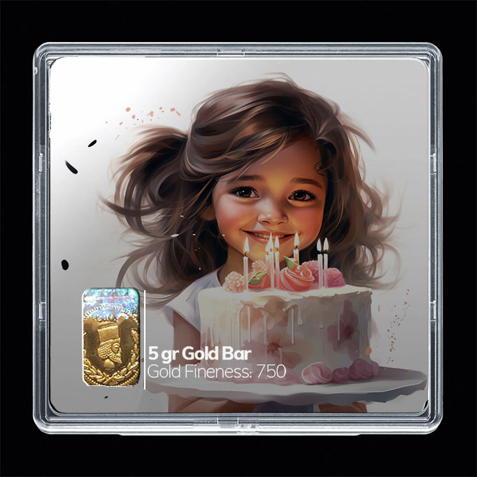 شمش طلا 18 عیار مدوپد مدل دختر و کیک کد SG10829