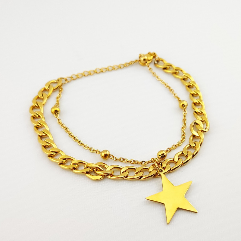 دستبند زنانه مدل استیل دولاین آویز ستاره ای کد PM 010