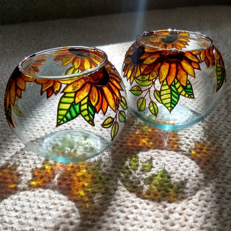 جا شمعی ویترای طرح آفتابگردون بسته 2 عددی