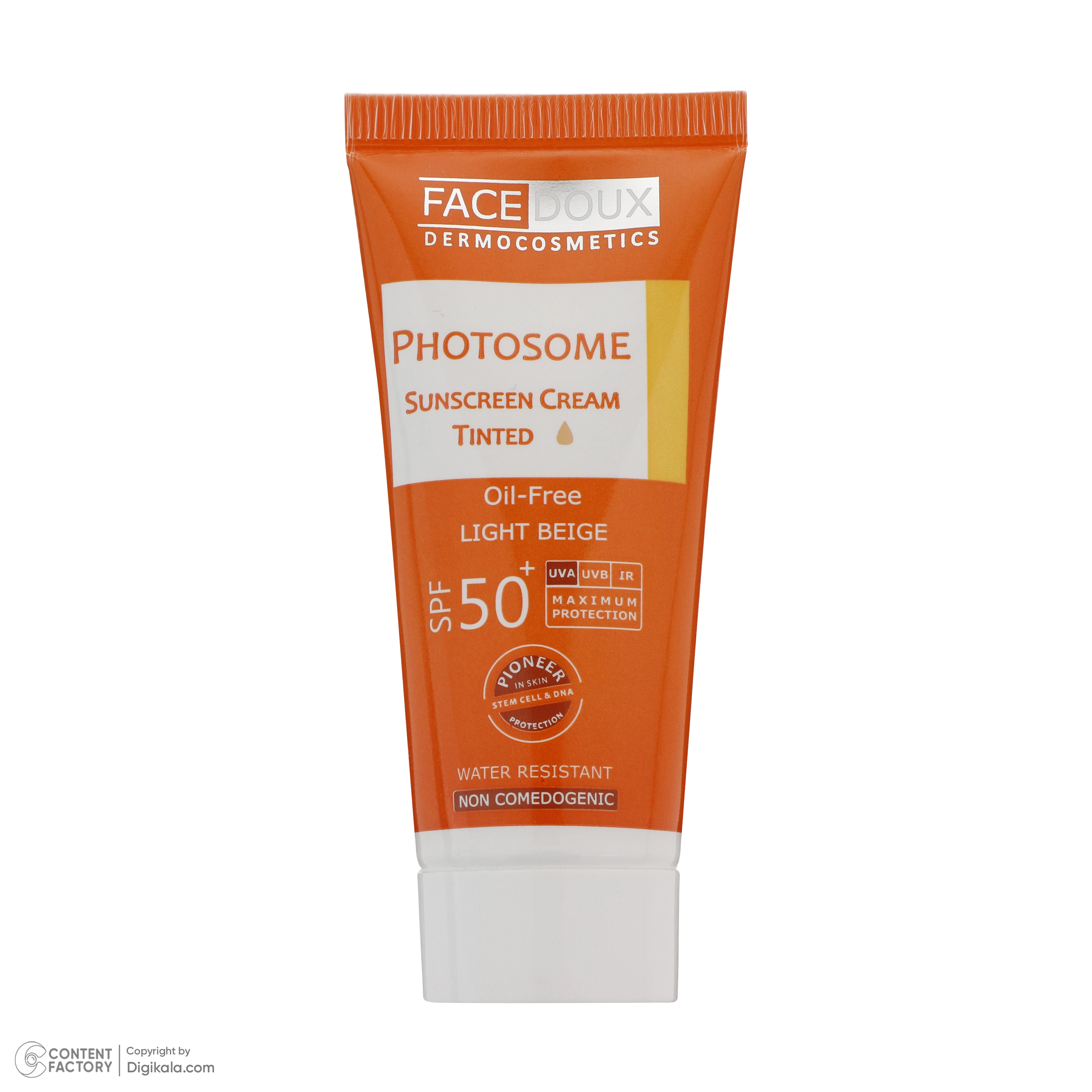 کرم ضد آفتاب رنگی فیس دوکس، SPF 50، مدل فتوزوم، مناسب انواع پوست با تنالیته روشن و حجم 40 میلیلیتر، غیر کومدونزا، ضد آب، محافظتکننده در برابر اشعههای UVA و UVB، دارای فرمولاسیون فاقد چربی، با ماندگاری 2 ساعته