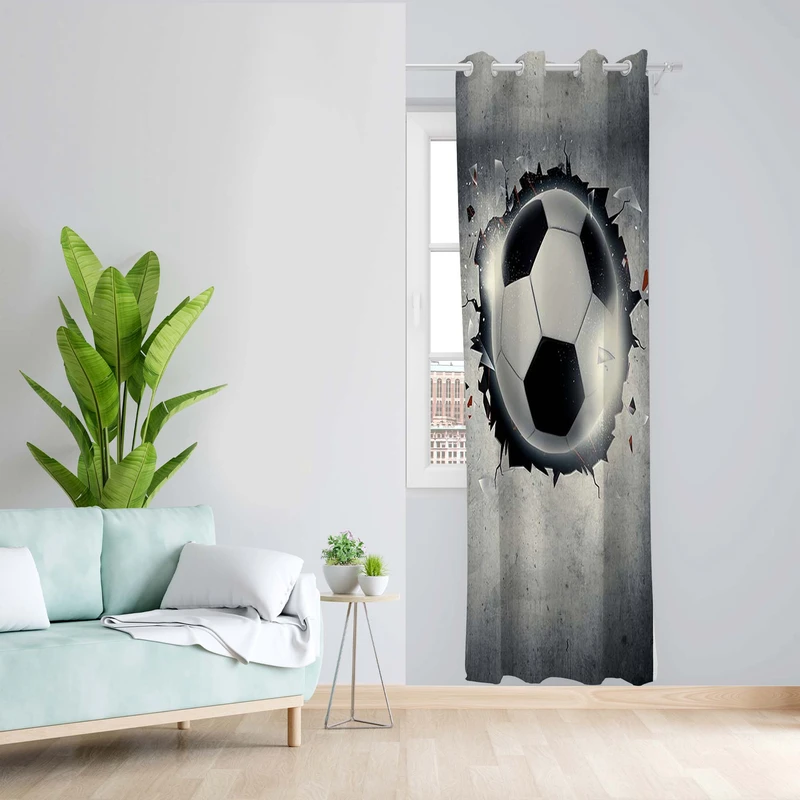 پرده طرح توپ فوتبال مدل مخمل پانچی کد 4985 z سایز 140x200 سانتی متر