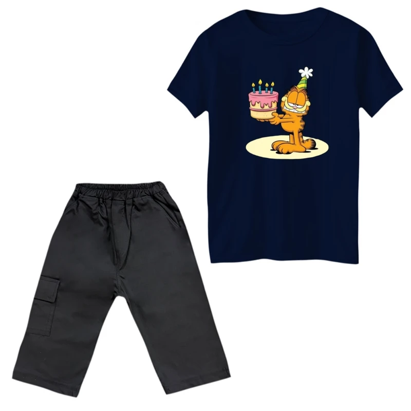 ست تی‌شرت و شلوارک پسرانه مدل گارفیلد کد 19