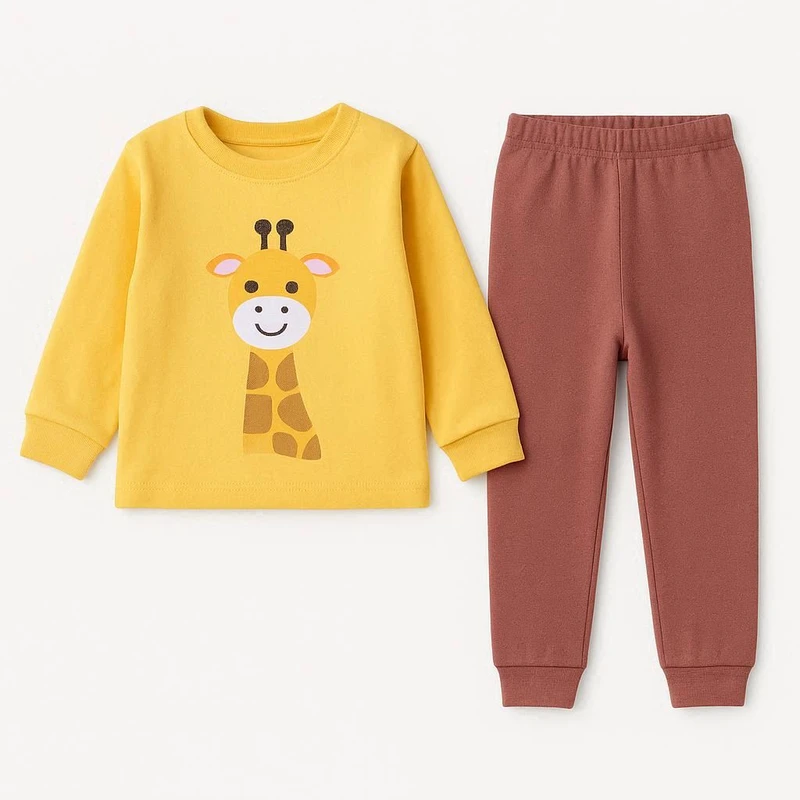 ست تی‌شرت آستین بلند و شلوار راحتی پسرانه لیلی اند دان مدل حوله‌ای طرح زرافه