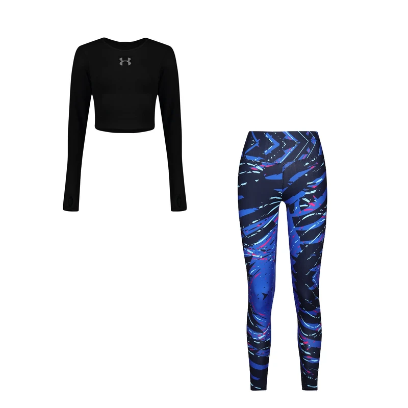 ست کراپ تیشرت آستین بلند و لگینگ ورزشی زنانه مدل 63-4104 رنگ مشکی