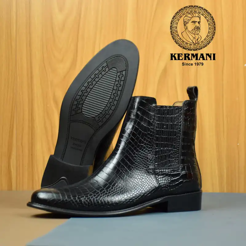 نیم بوت مردانه کرمانی مدل چرم دستدوز طبیعی کروکو کد 626 رنگ مشکی