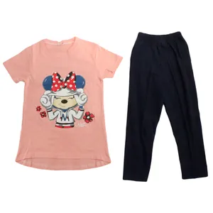 ست تی شرت و شلوار دخترانه مدل میکی ماوس پاپیونی رنگ گلبهی