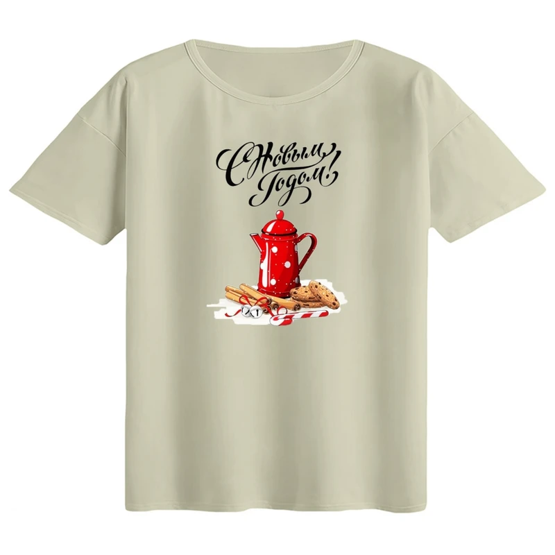 تی‌شرت اورسایز آستین کوتاه زنانه مدل باکسی طرح نوشته کریسمس کد 4