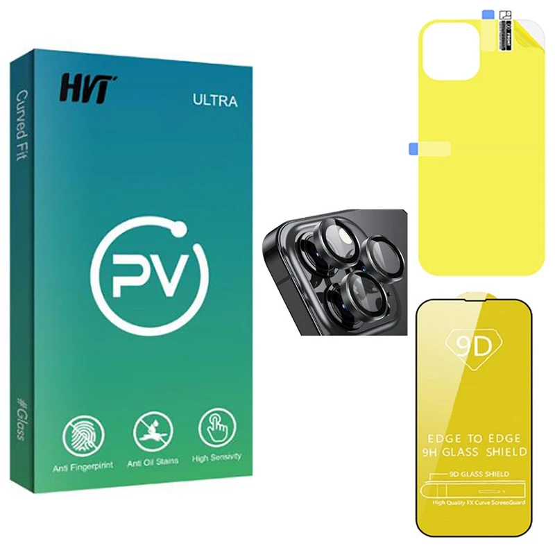محافظ صفحه نمایش اچ وی تی مدل PV مناسب برای گوشی موبایل اپل iPhone 14 Plus به همراه محافظ پشت گوشی و لنز دوربین