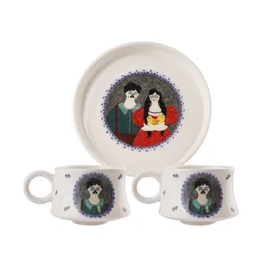 سرویس چای خوری 3 پارچه سفالی طرح نقاشی کد 2