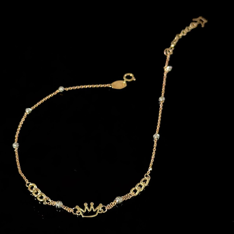 پابند طلا 18 عیار زنانه مدل P009 طرح پلاک تاج