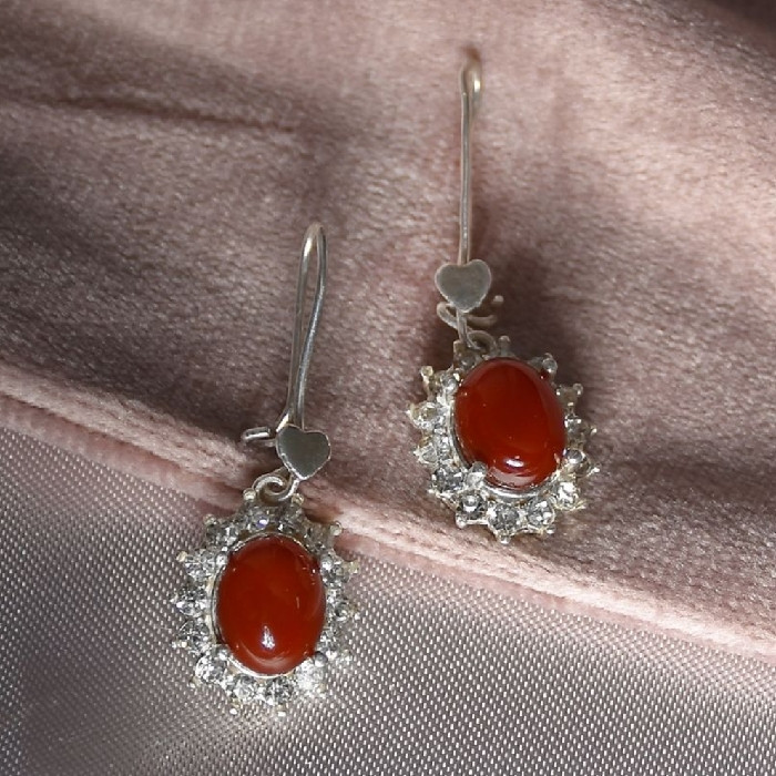 گوشواره نقره زنانه مدل سنگ عقیق خراسان کد 35