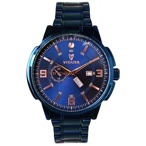 ساعت مچی عقربه‌ای مردانه مدل بند فلزی دو تاریخه ضد آب