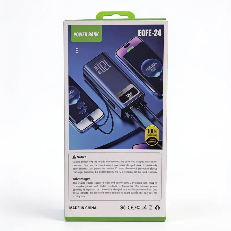 پاوربانک 120 وات اوفه مدل EOFE-24 ظرفیت 50000 میلی‌آمپر ساعت به همراه 1 عدد کابل USB-C به USB