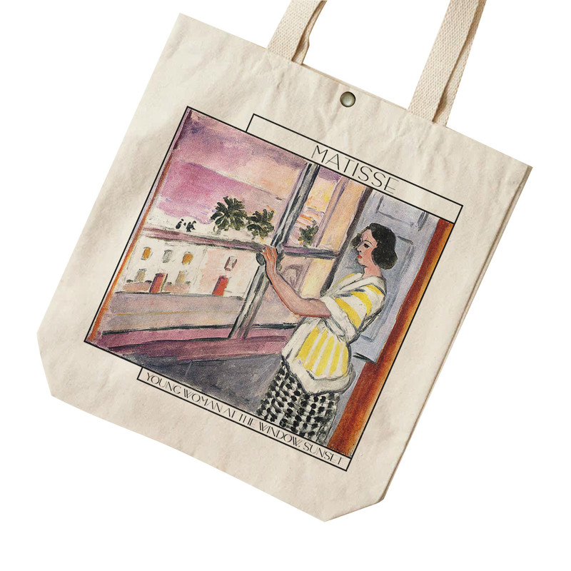 ساک خرید ترمه طراحان ایده مدل زن جوان پشت پنجره، غروب آفتاب از ماتیس کد art0703 - L