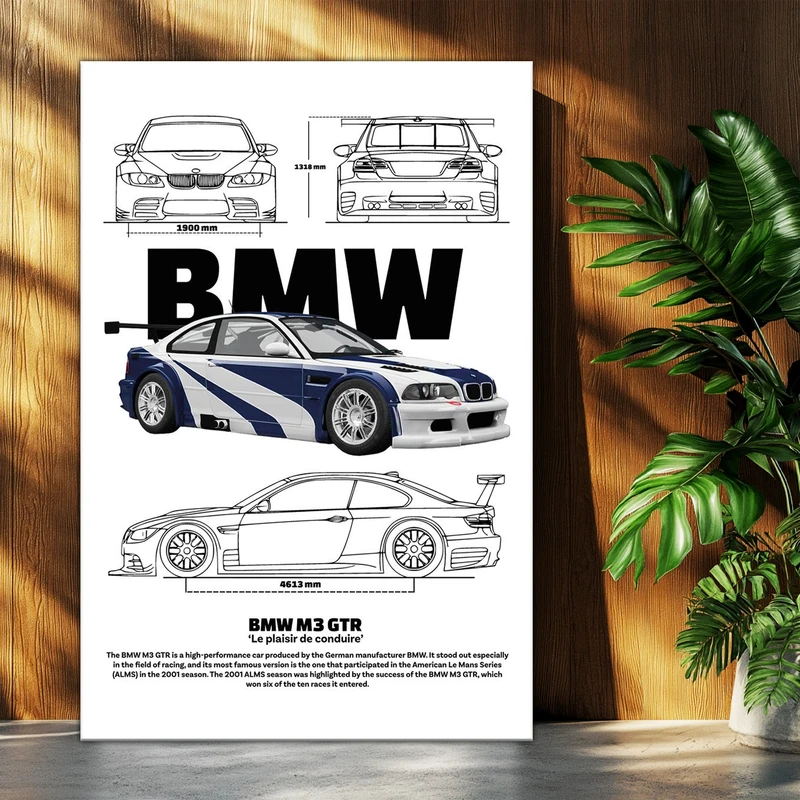 تابلو شاسی بکلیت طرح ماشین و خودرو بی ام و BMW M3 GTR مدل T-po1542