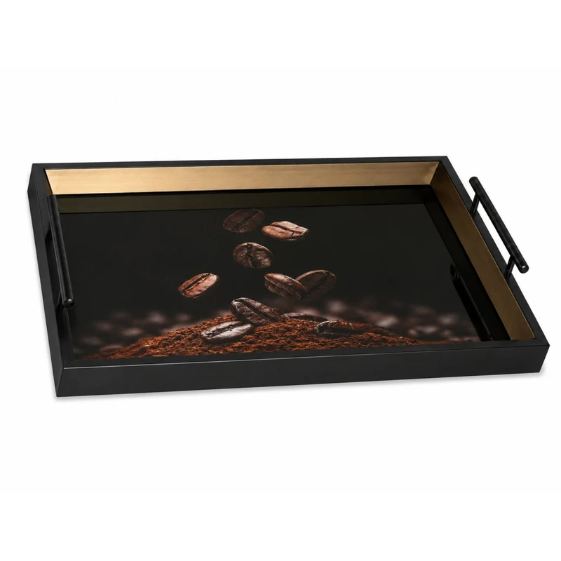 سینی دسته دار طرح قهوه مدل دکوراتیو سایز 40*30 سانتی متر 