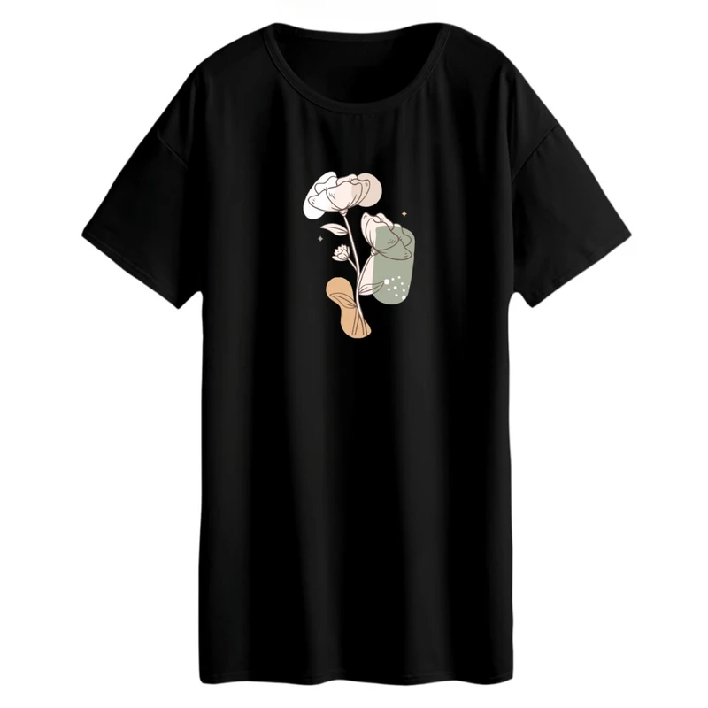 تی شرت لانگ زنانه مدل مینیمال گل