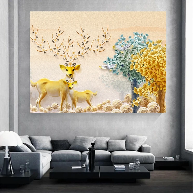 تابلو بوم طرح مخمل هنر فانتزی مدل گوزن کد M342